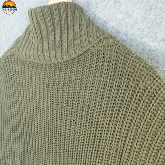 Express Cowl Neck Sweater Olive Green Cable Knit French Cut Winter Womens Size M - Picture 5 of 12
